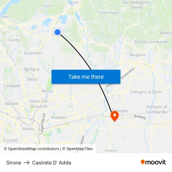 Sirone to Casirate D' Adda map