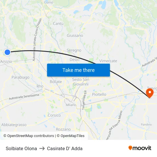 Solbiate Olona to Casirate D' Adda map