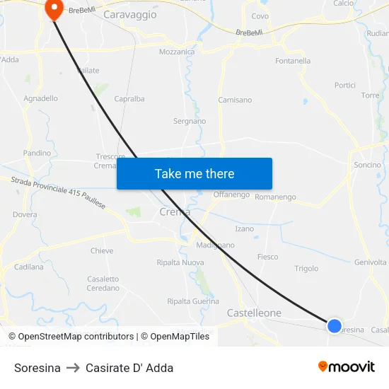 Soresina to Casirate D' Adda map
