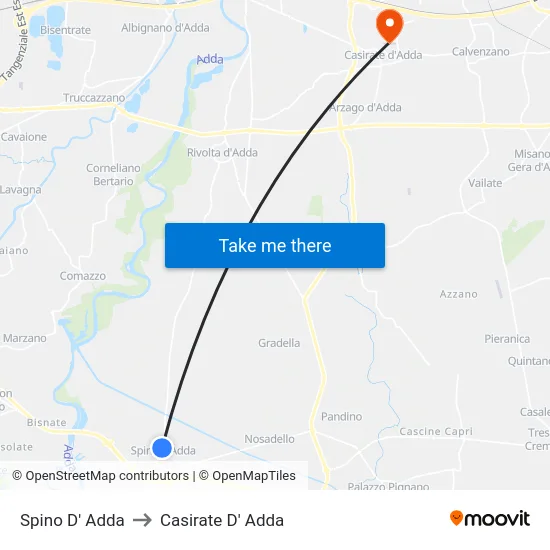 Spino D' Adda to Casirate D' Adda map