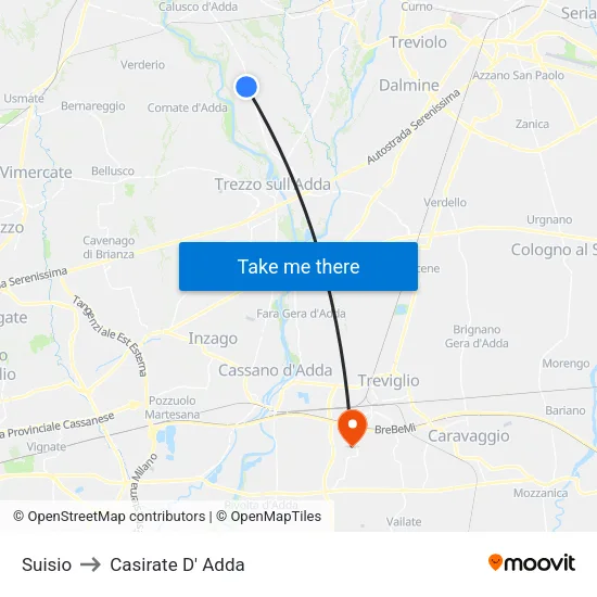 Suisio to Casirate D' Adda map