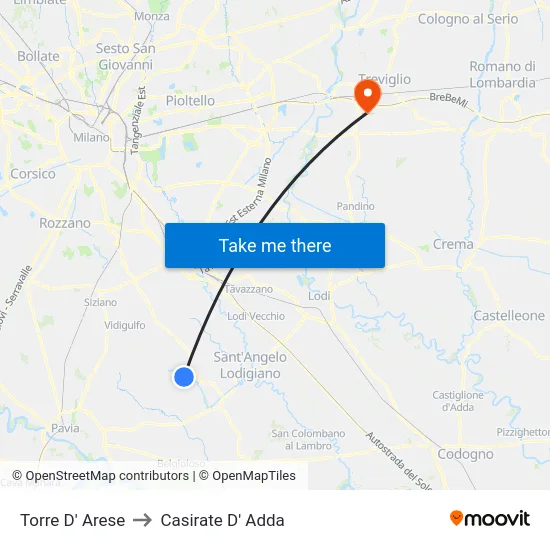 Torre D' Arese to Casirate D' Adda map
