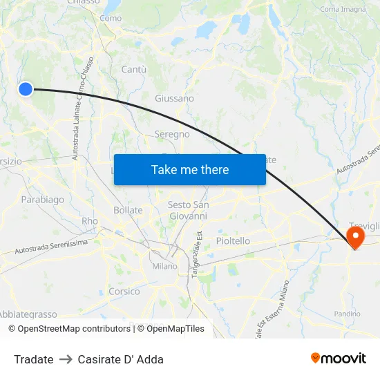 Tradate to Casirate D' Adda map