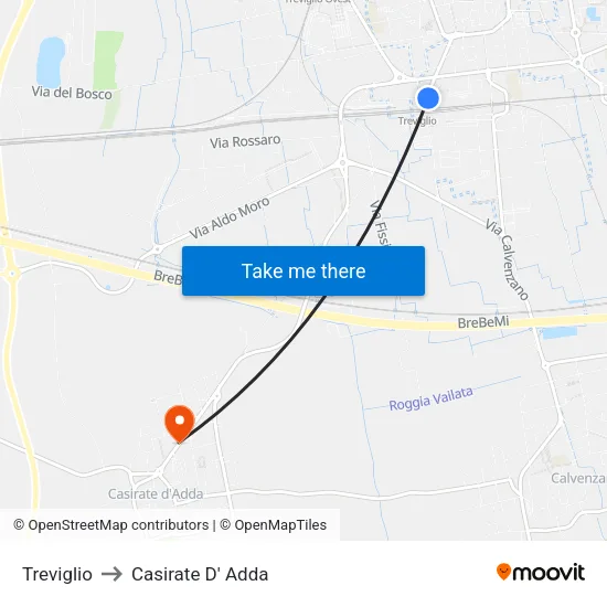 Treviglio to Casirate D' Adda map
