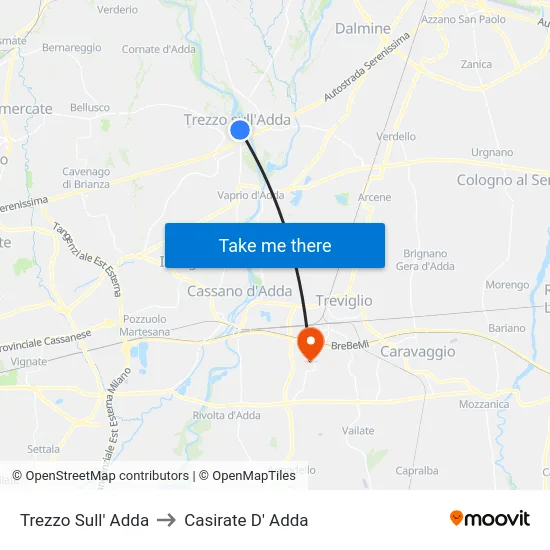 Trezzo Sull' Adda to Casirate D' Adda map