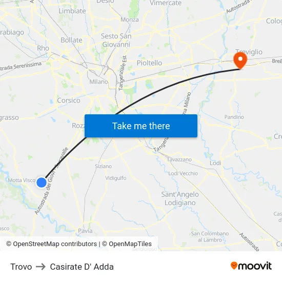 Trovo to Casirate d'Adda map