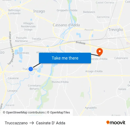 Truccazzano to Casirate D' Adda map