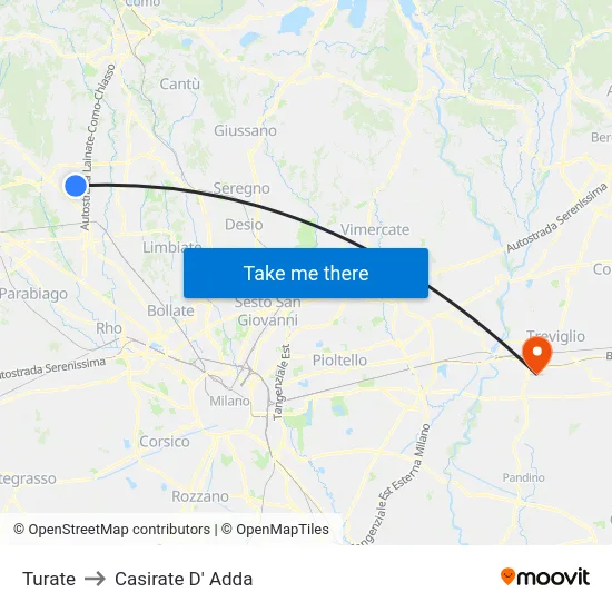 Turate to Casirate D' Adda map