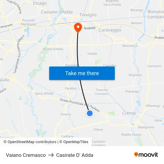 Vaiano Cremasco to Casirate D' Adda map