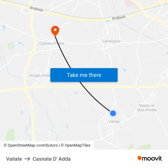 Vailate to Casirate D' Adda map