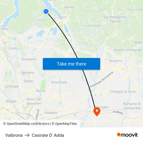 Valbrona to Casirate D' Adda map