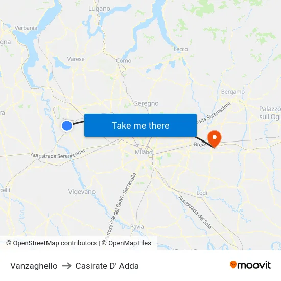 Vanzaghello to Casirate d'Adda map