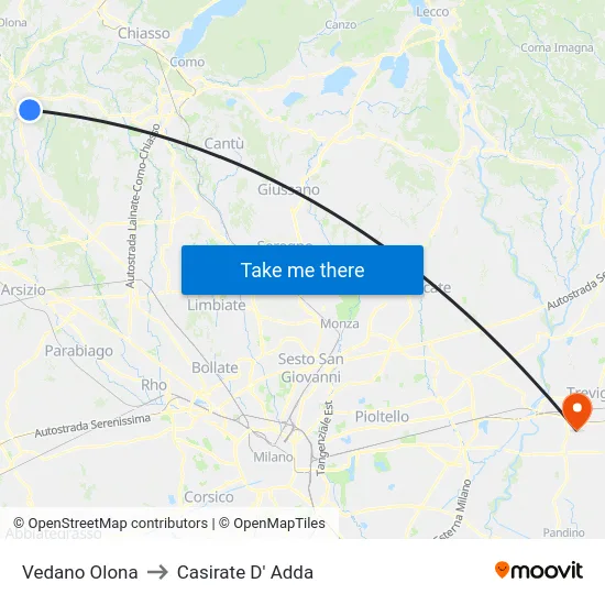 Vedano Olona to Casirate D' Adda map