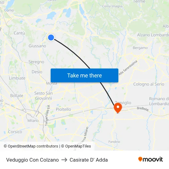Veduggio Con Colzano to Casirate D' Adda map