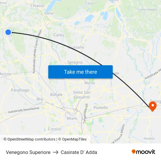 Venegono Superiore to Casirate D' Adda map