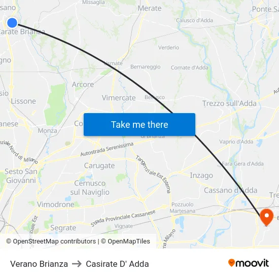 Verano Brianza to Casirate D' Adda map