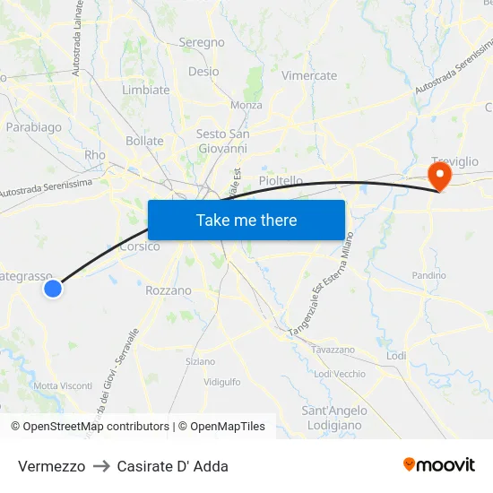 Vermezzo to Casirate D' Adda map