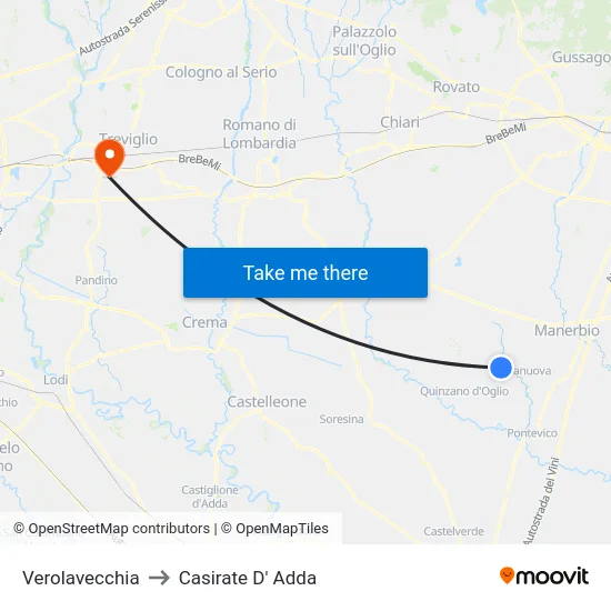 Verolavecchia to Casirate D' Adda map