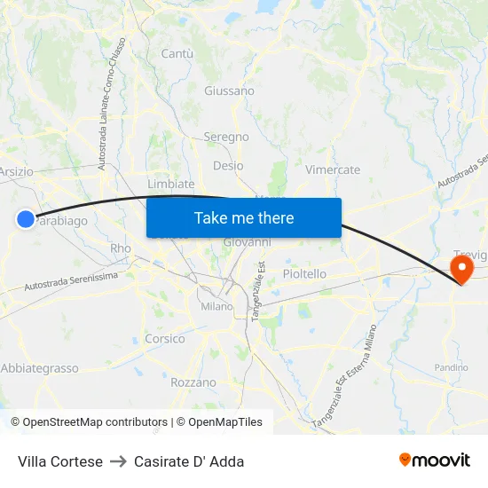 Villa Cortese to Casirate D' Adda map