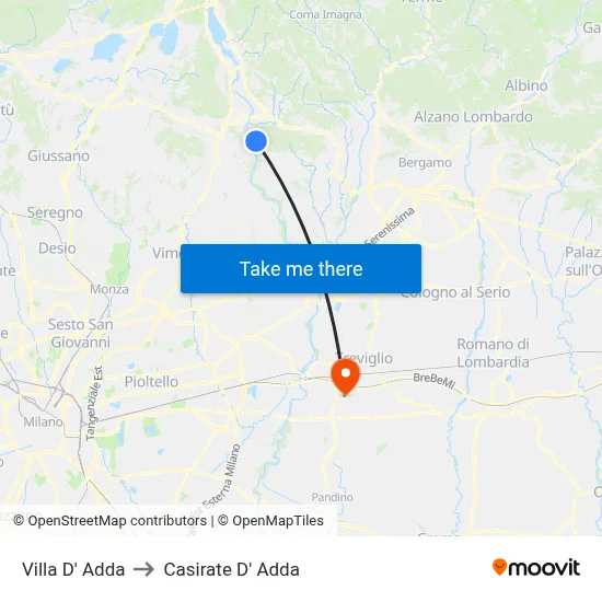 Villa D' Adda to Casirate d'Adda map