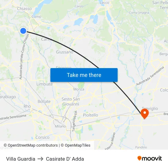 Villa Guardia to Casirate D' Adda map
