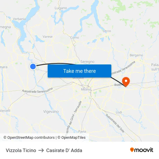 Vizzola Ticino to Casirate D' Adda map