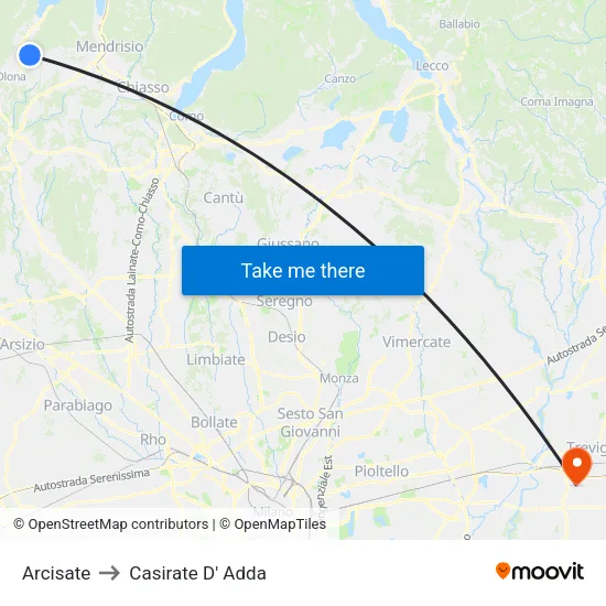 Arcisate to Casirate D' Adda map