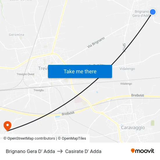 Brignano Gera D' Adda to Casirate D' Adda map