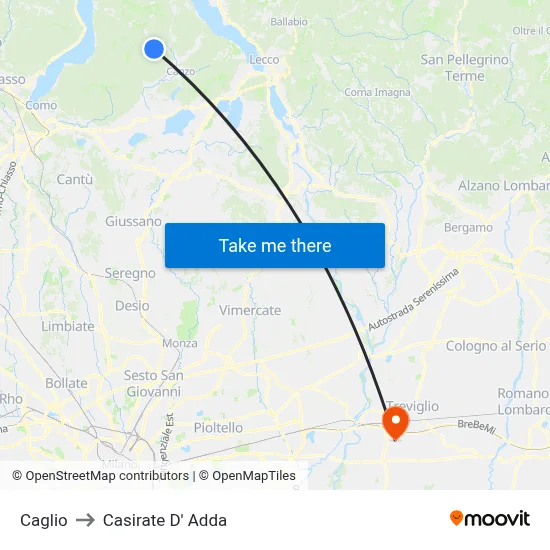 Caglio to Casirate d'Adda map