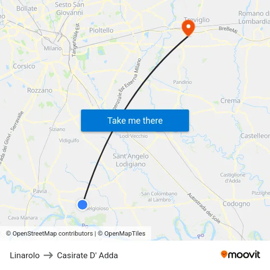Linarolo to Casirate D' Adda map