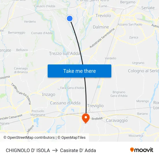 CHIGNOLO D' ISOLA to Casirate D' Adda map