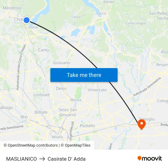MASLIANICO to Casirate D' Adda map
