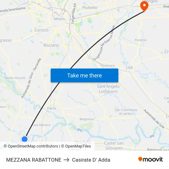MEZZANA RABATTONE to Casirate D' Adda map