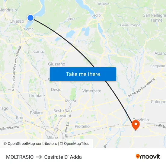 MOLTRASIO to Casirate D' Adda map