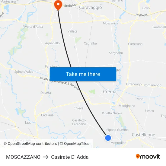 MOSCAZZANO to Casirate D' Adda map