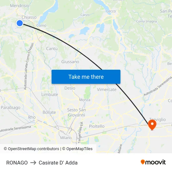 RONAGO to Casirate D' Adda map