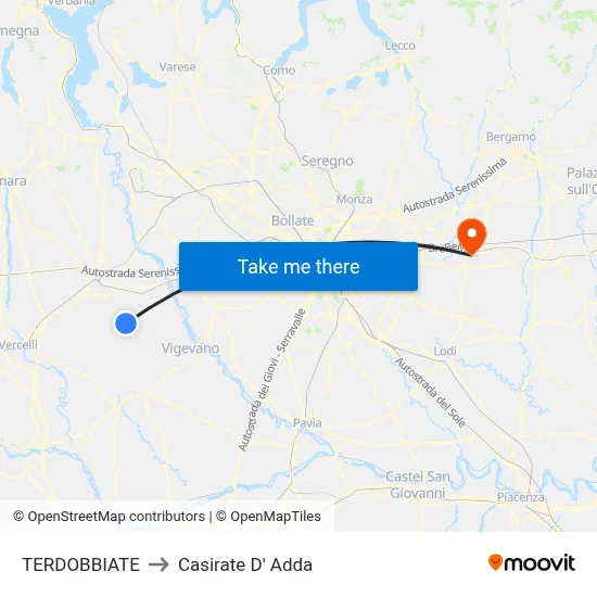 Terdobbiate to Casirate d'Adda map