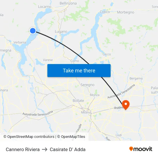 Cannero Riviera to Casirate D' Adda map