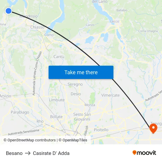 Besano to Casirate D' Adda map