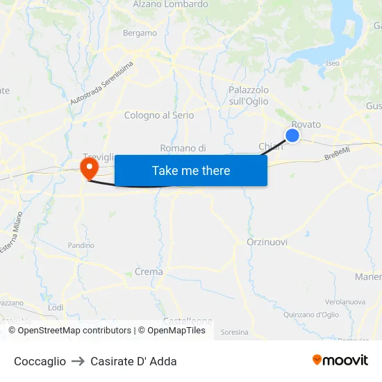 Coccaglio to Casirate D' Adda map