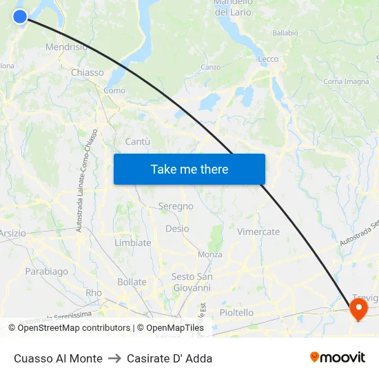 Cuasso Al Monte to Casirate d'Adda map