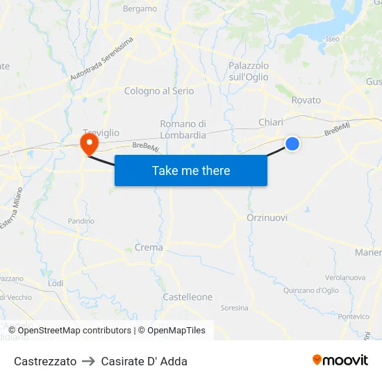 Castrezzato to Casirate D' Adda map