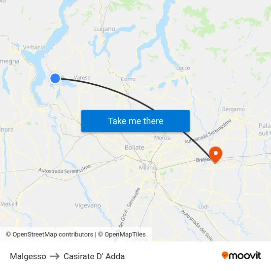 Malgesso to Casirate D' Adda map