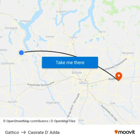 Gattico to Casirate D' Adda map