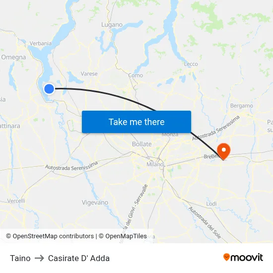 Taino to Casirate d'Adda map