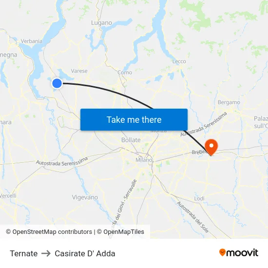 Ternate to Casirate D' Adda map