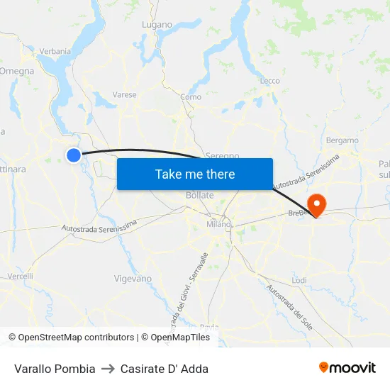 Varallo Pombia to Casirate D' Adda map