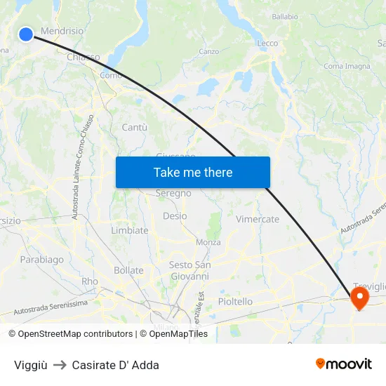 Viggiù to Casirate D' Adda map