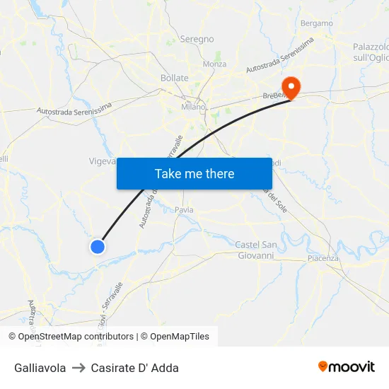Galliavola to Casirate D' Adda map