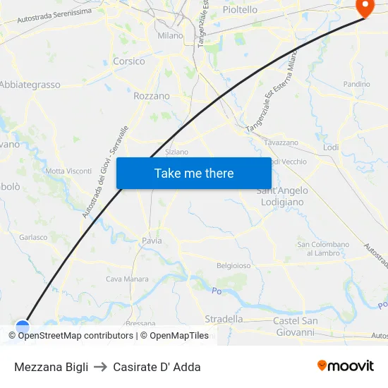 Mezzana Bigli to Casirate D' Adda map